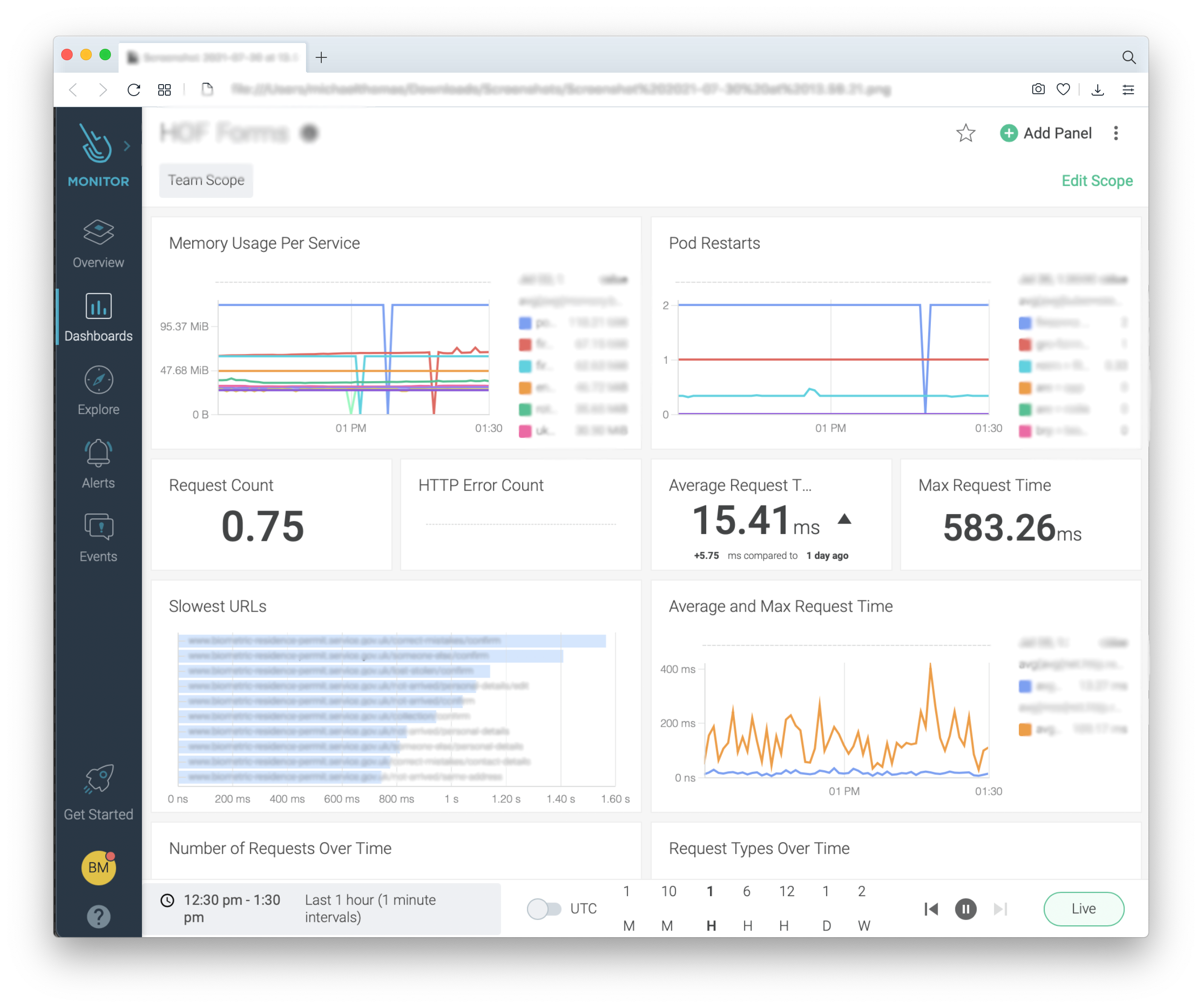 An example of a live service monitoring tool used on the project